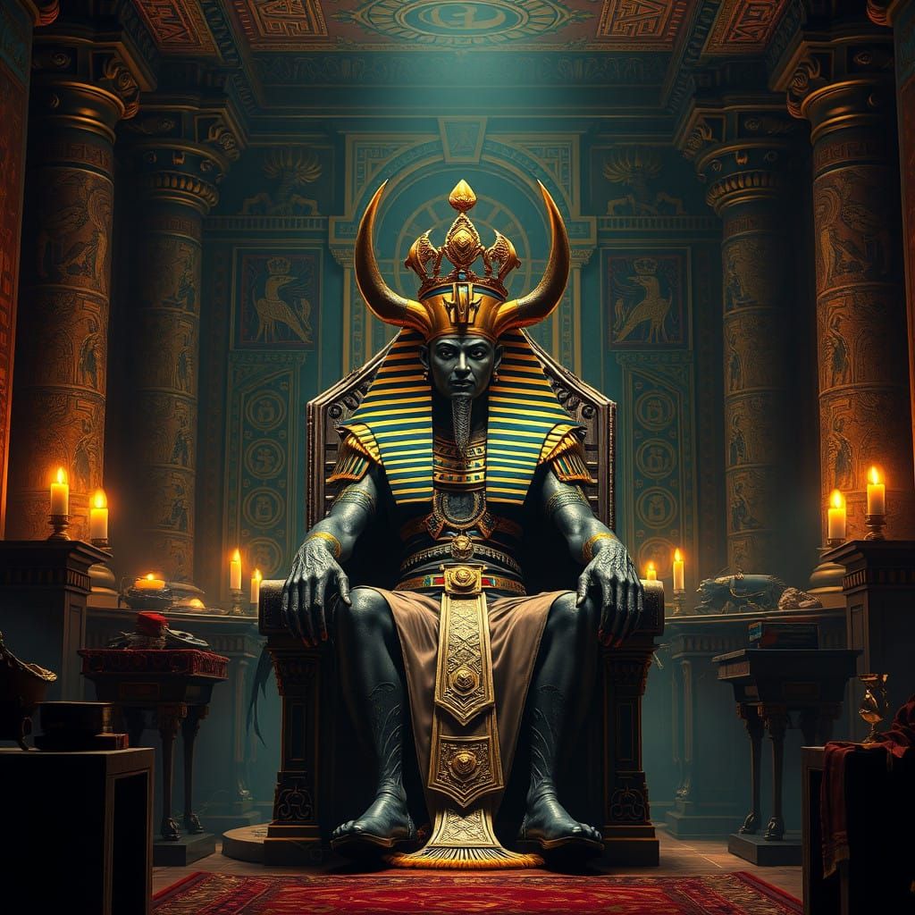 Egyptian Vampire Lord in Ancient Pyramid Chamber