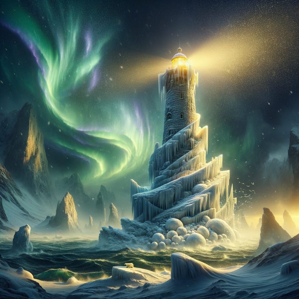 Arctic Stone Lighthouse in a Digital Painting