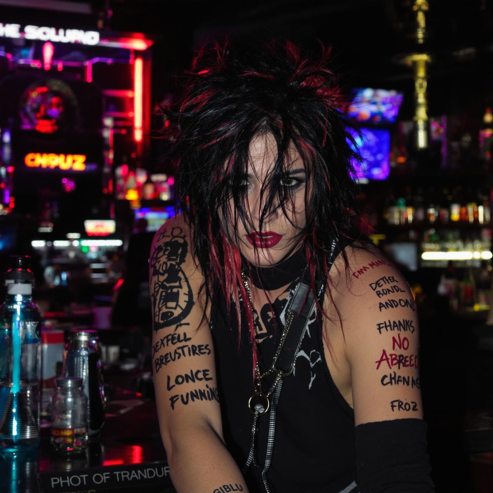 Cyberpunk Artist in Neon Lit Barscape