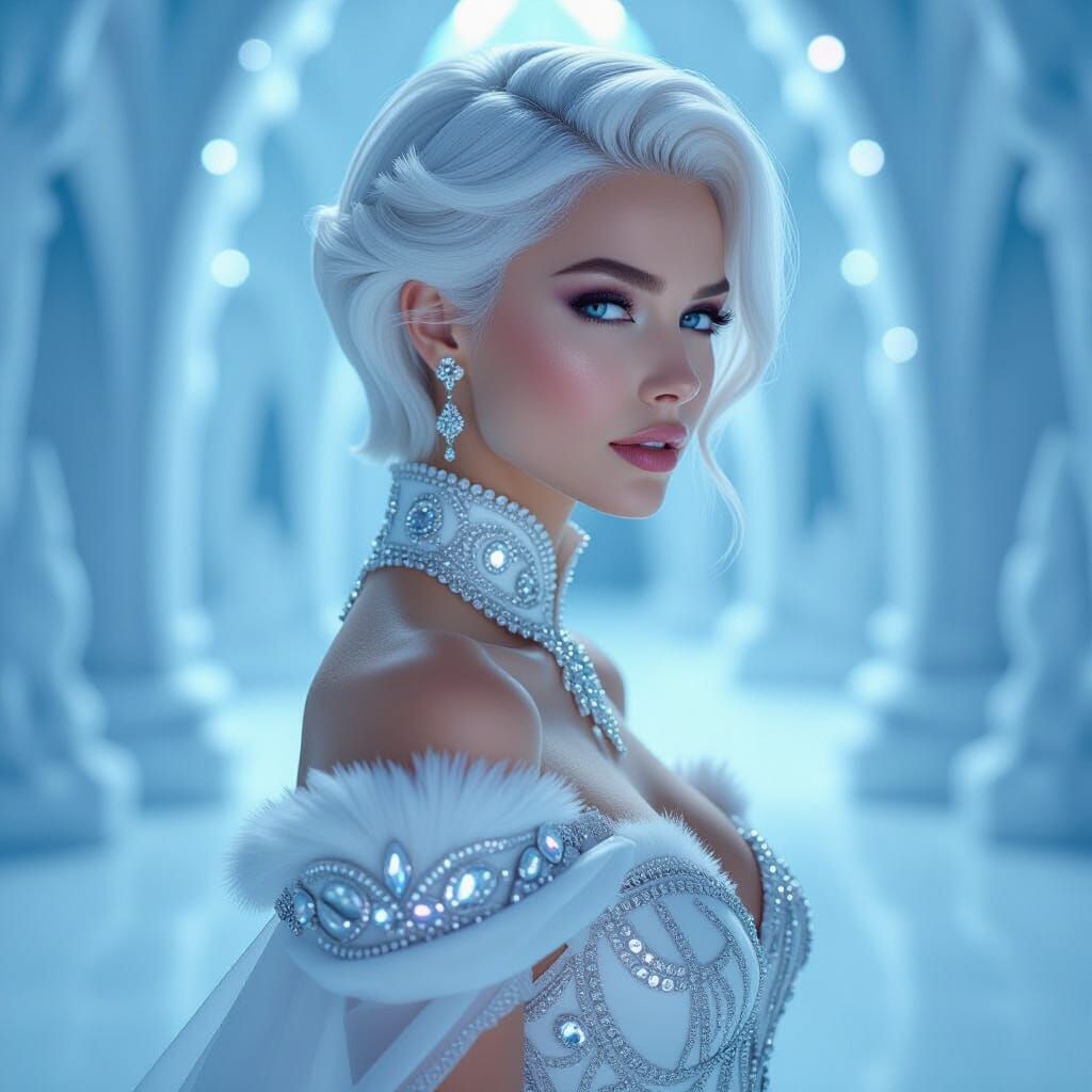 Futuristic Snow Queen in Baroque Gown