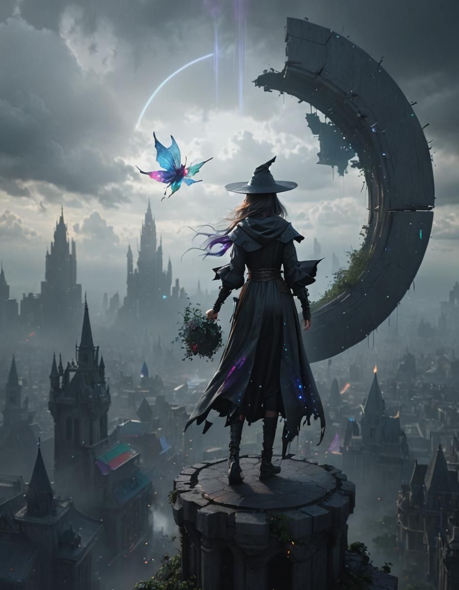 Epic Witch Flies Through Magic Portal