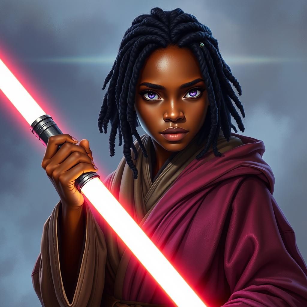 Heroic Jedi Woman with Lightsaber in Digital Art Style