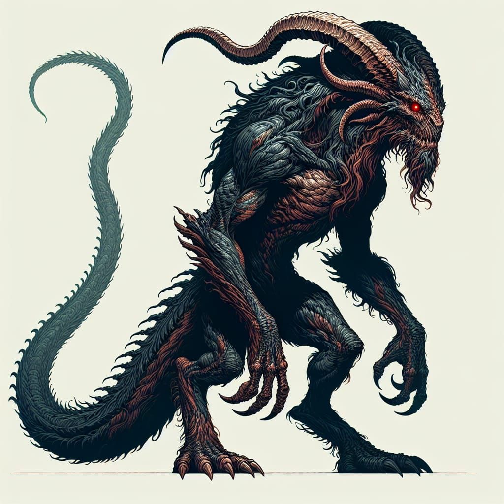 Imposing Dragon-Monster Hybrid with Dark Scales and Red Eyes