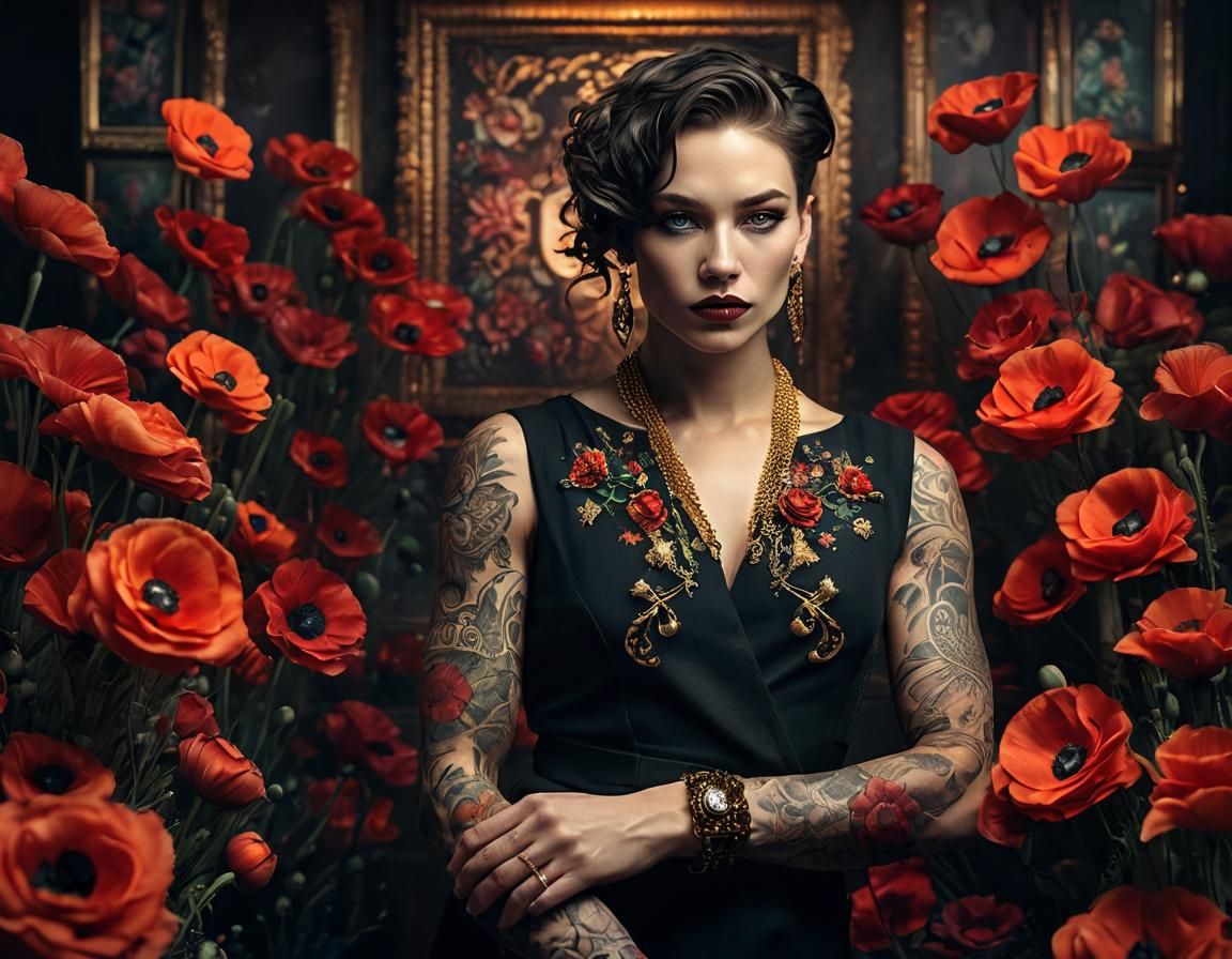 Muscular Fabric Figure with Floral Tattoos