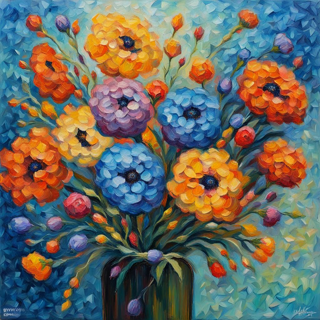 Neo-Impressionist X-Ray Flowers in Expressionist Oil Paintin...