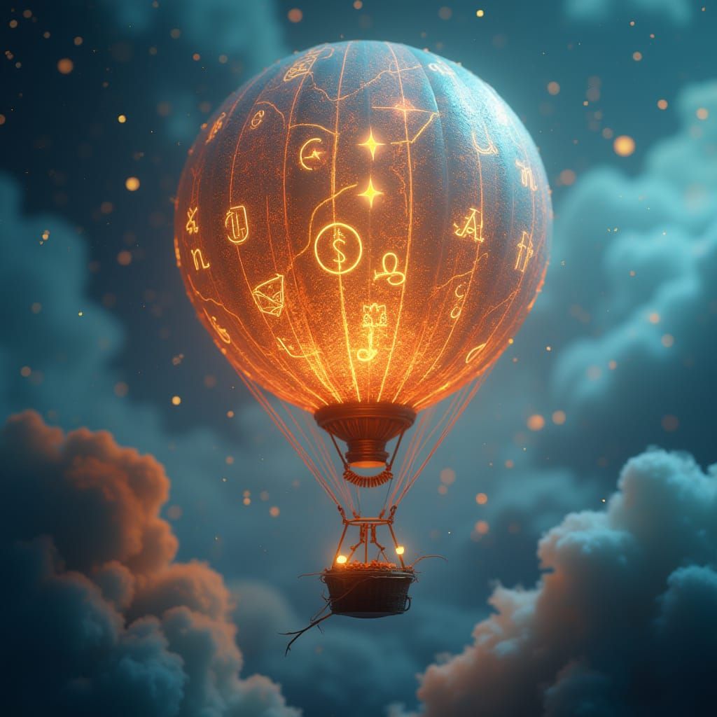 Glowing Balloon in Dreamlike Atmosphere, with Mystical Runes...