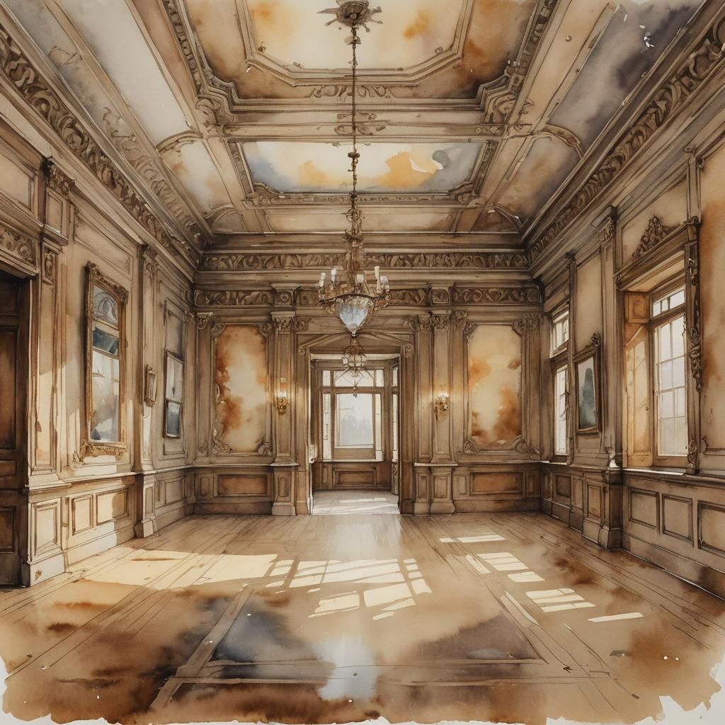 Whimsical Watercolor of a Forlorn Art Gallery