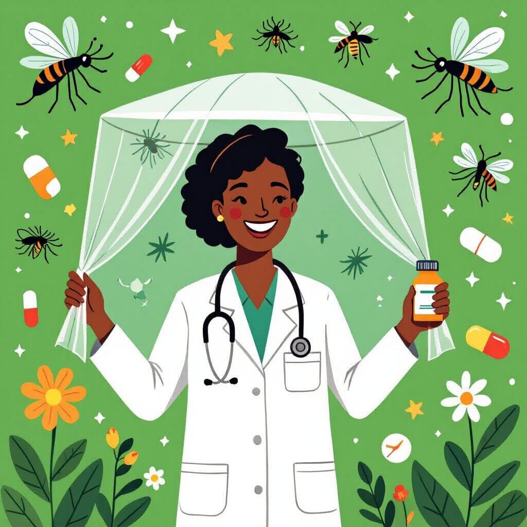 African Doctor with Mosquito Net Illustration