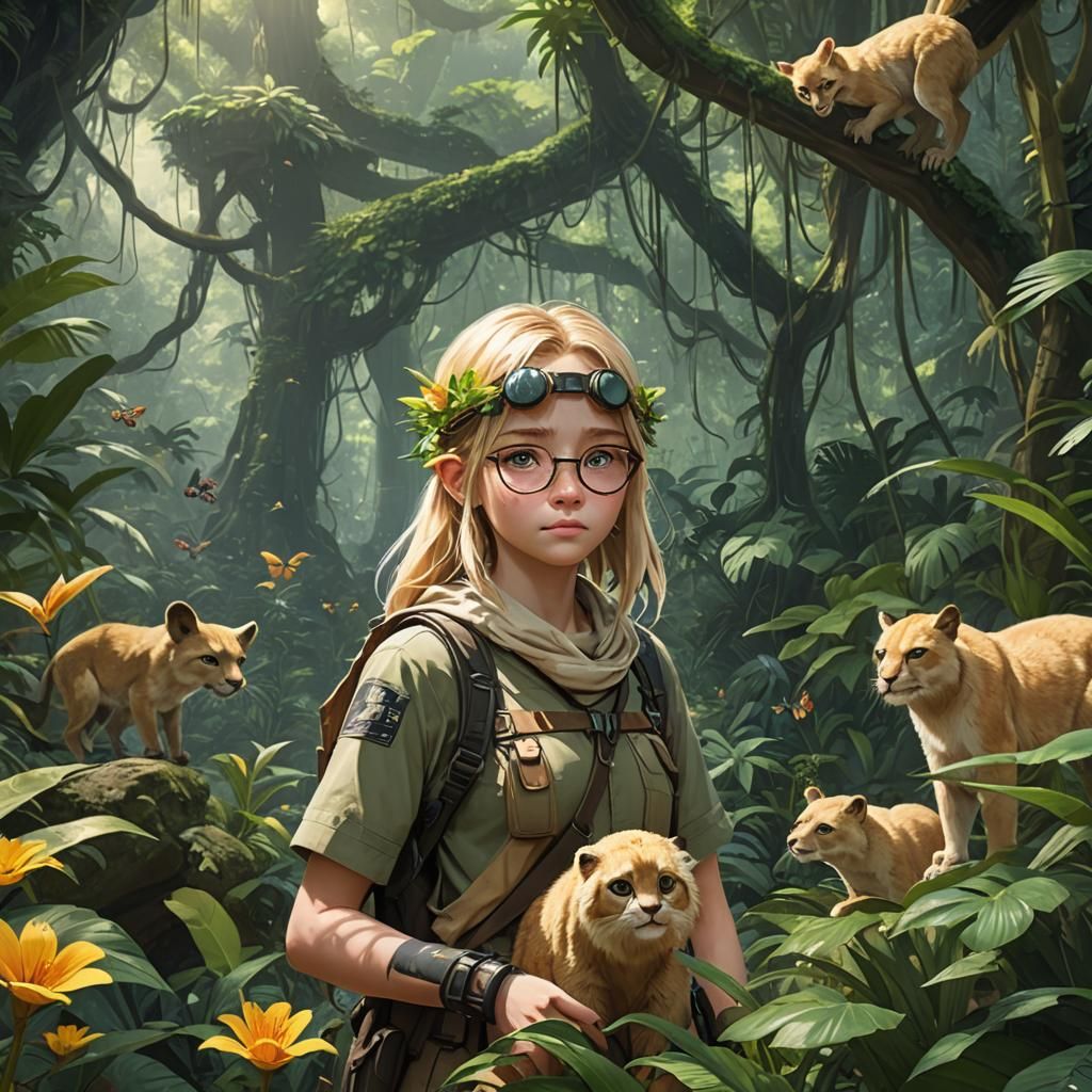Blonde Girl in Prehistoric Jungle Paradise: Anime Style