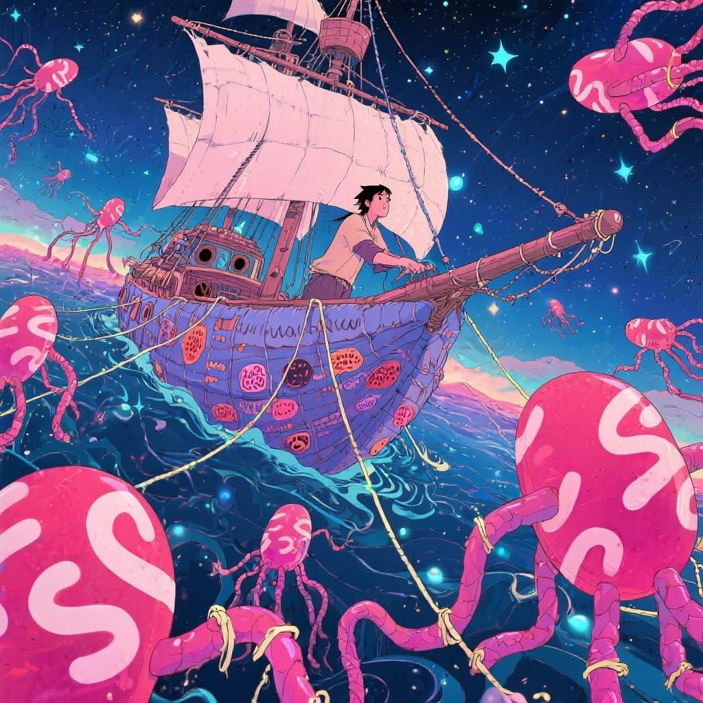 Soulinium Ship's Starry Voyage: Whimsical Sci-Fi Art