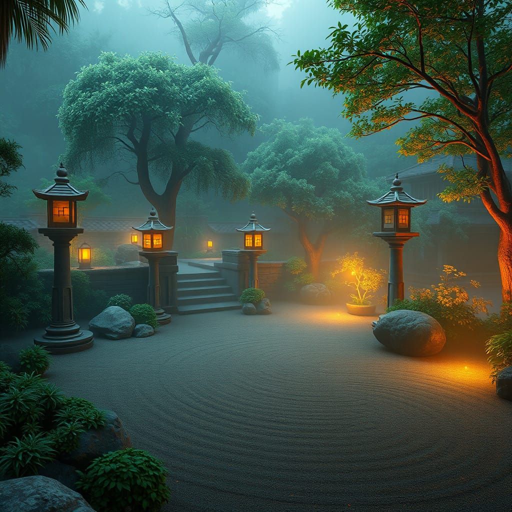 Surreal Zen Oasis in a Mystical Atmosphere