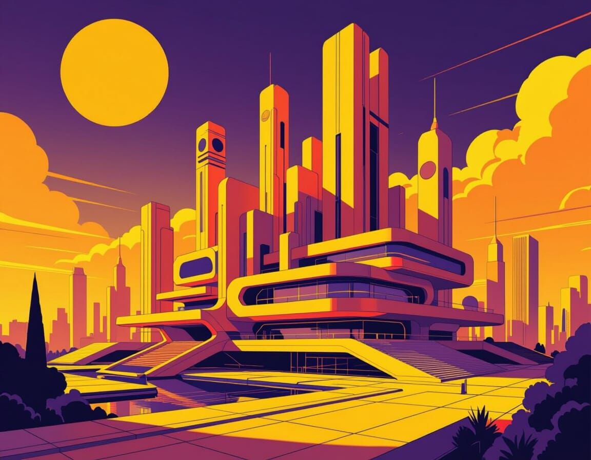 Retrofuturistic Cityscape in Bofill Style
