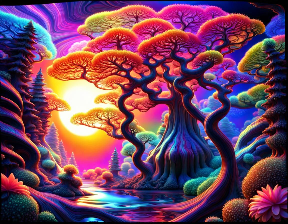 Iridescent Mandelbulb Fractal Trees in 3D Infinity Bloom