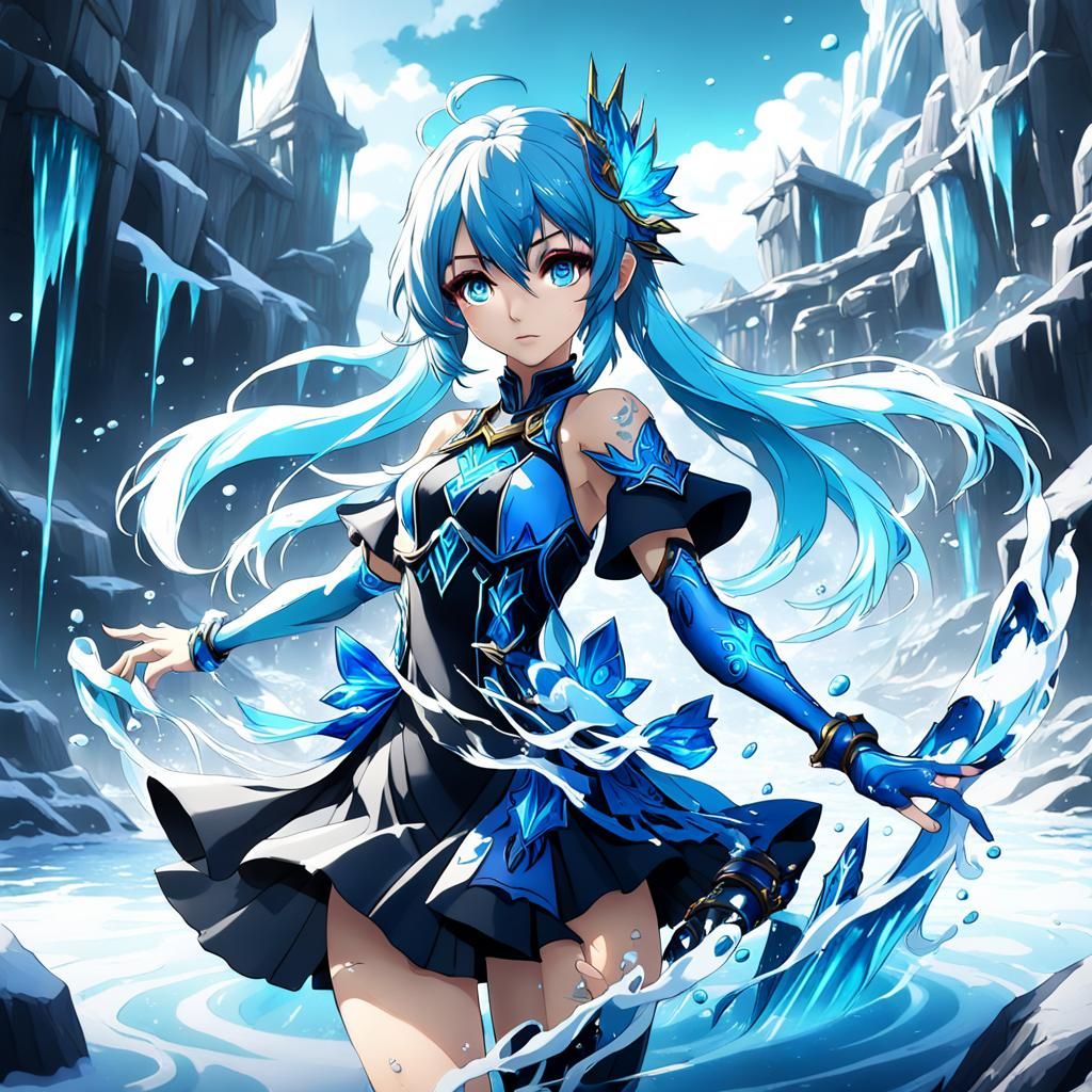 Anime Water and Ice Girl: Detailed Matte Painting