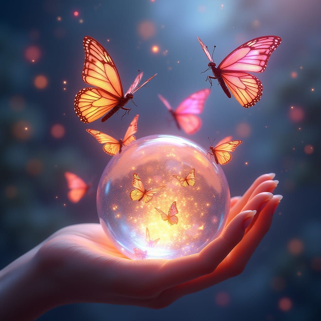 Ethereal Butterflies Emerge from Crystal Ball in Dreamy Real...