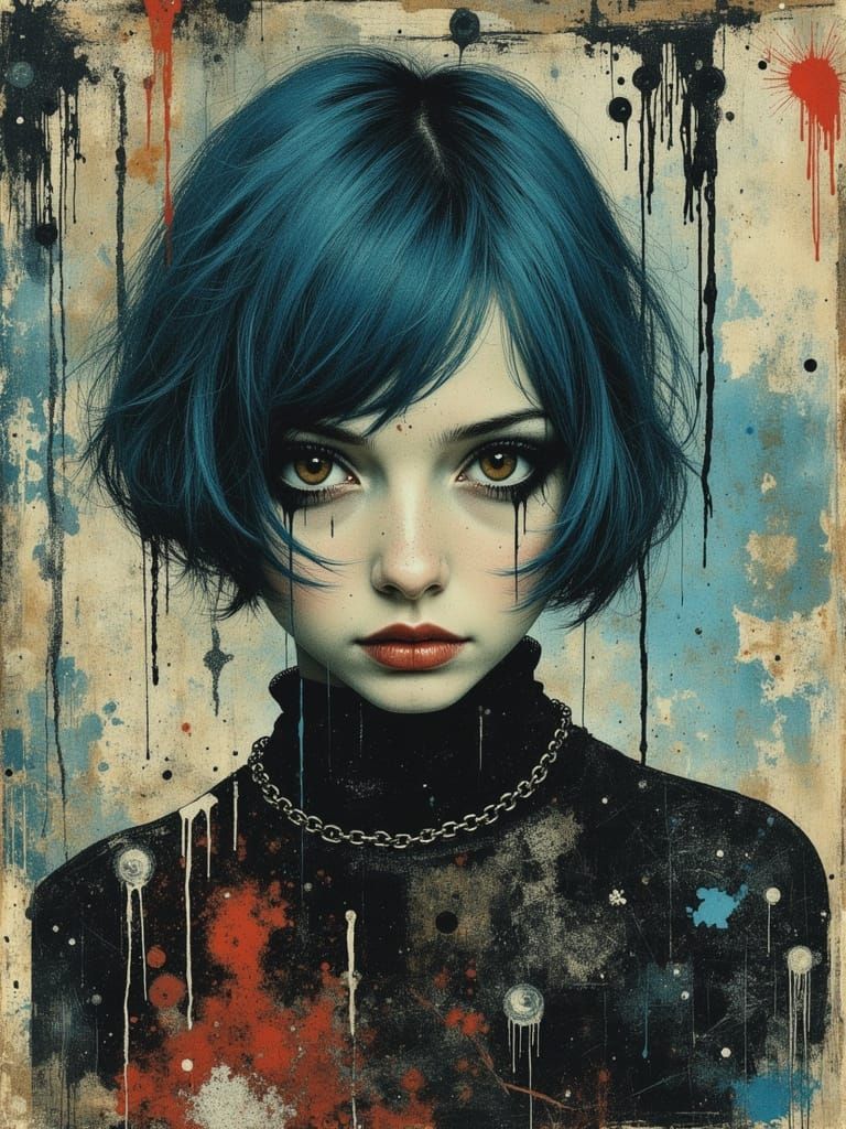 Gothic Portrait of a Woman with Blue Hair