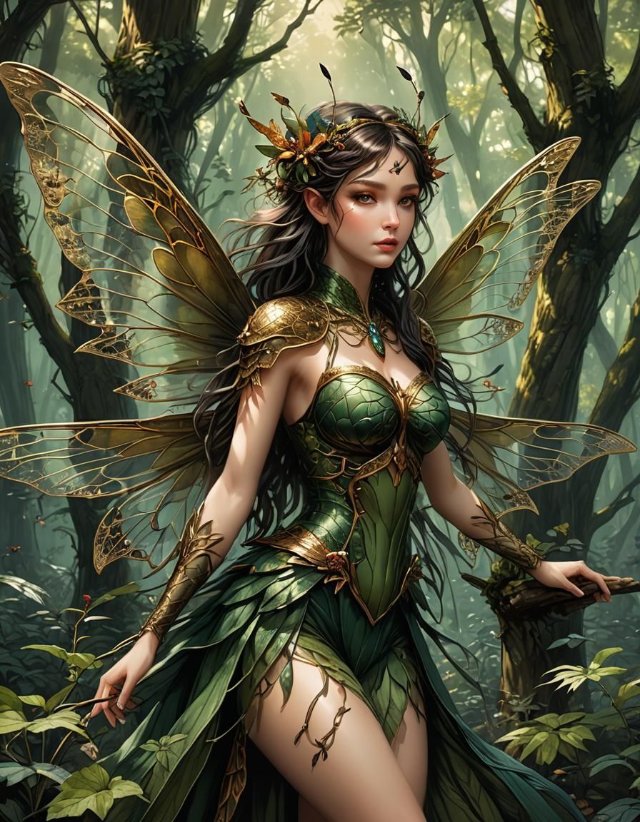 Forest Fairy with Dragonfly Wings, Fantasycore Artwork
