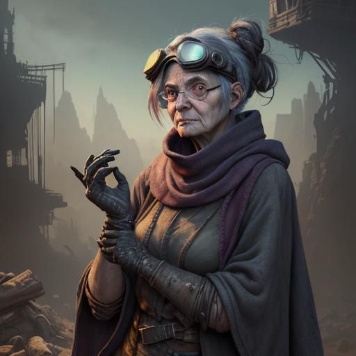 Post-Apocalyptic Woman with Goggles in Matte Painting Style
