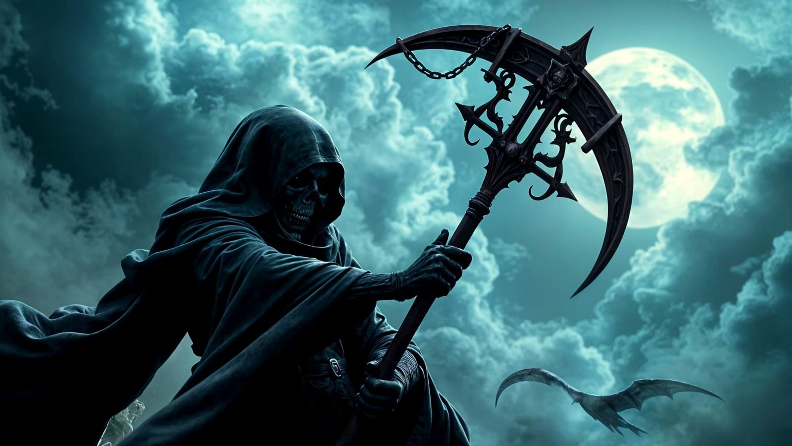 Dramatic Grim Reaper with Scythe Illustration