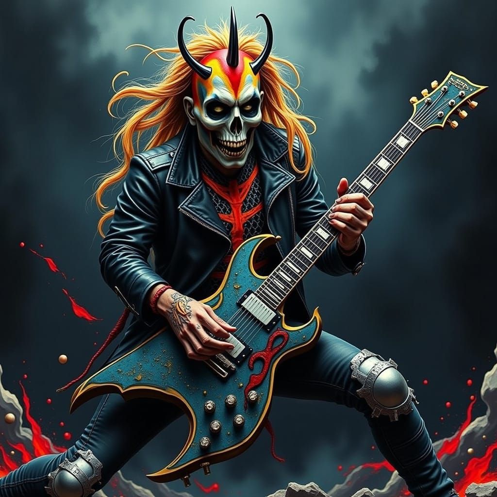 Heavy Metal Guitarist in Bold, Biomechanical Art