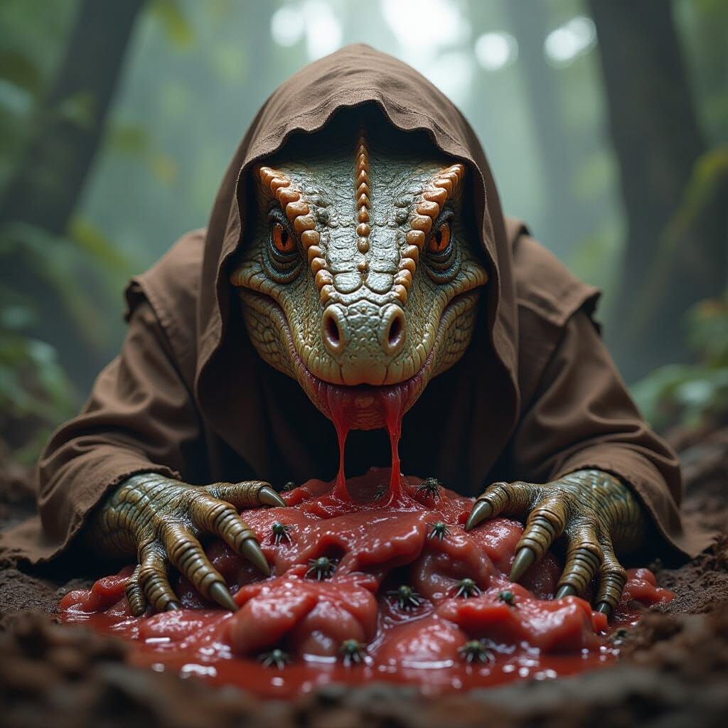 Alien Snout in Decadent Feast, Ultra-Realistic Close-Up