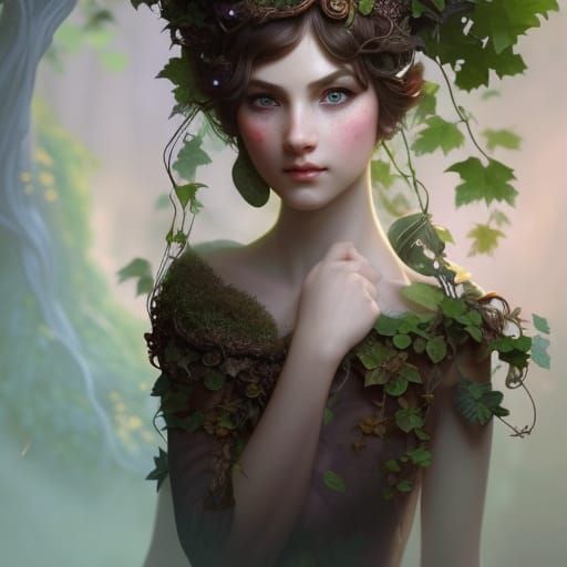 Mushroom Fairy Portrait in Detailed Splash Art Style