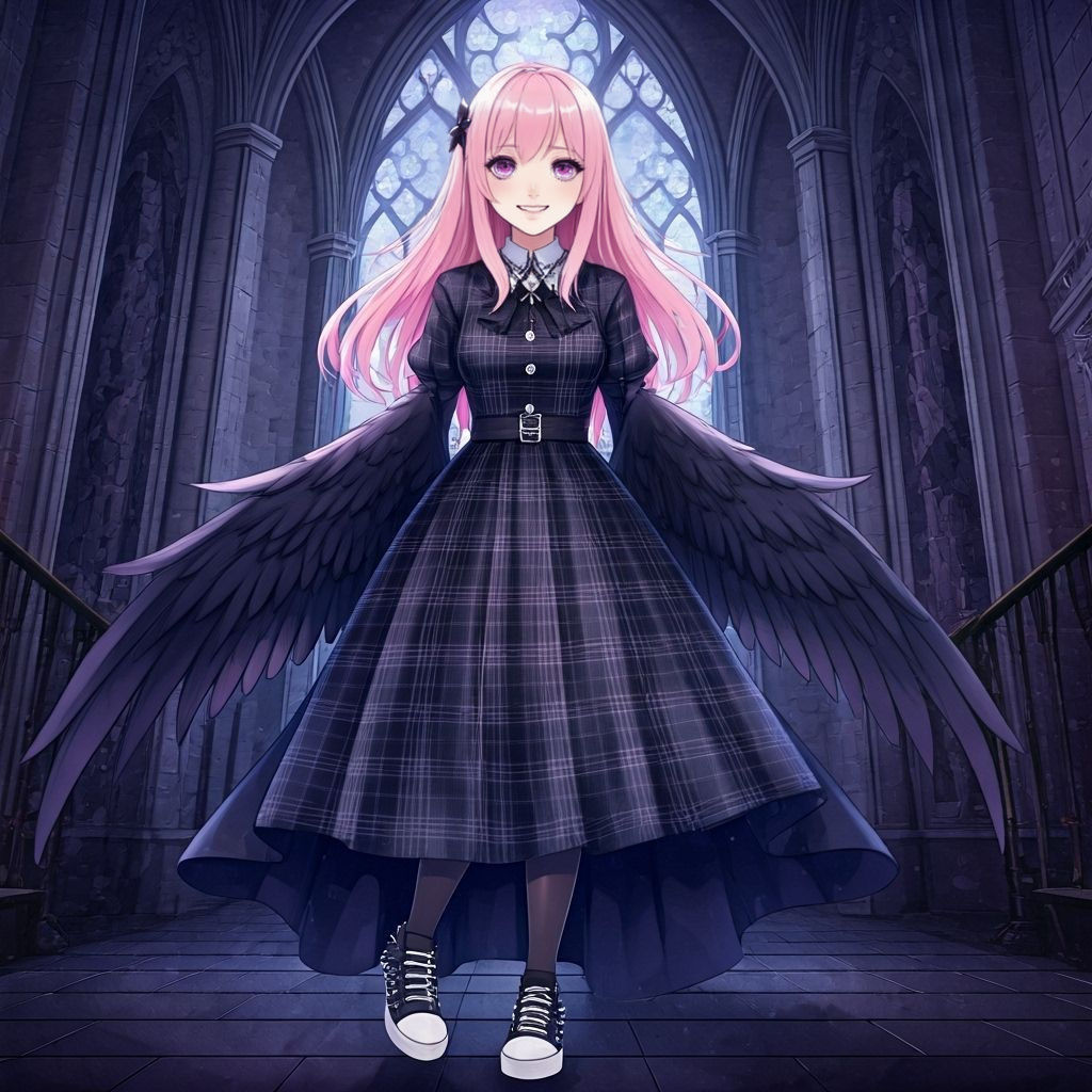 Gothic Woman With Crow Wings in Castle