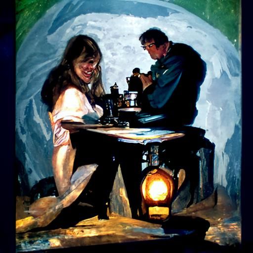 Robert and Laura at Night Cafe: Oil Painting
