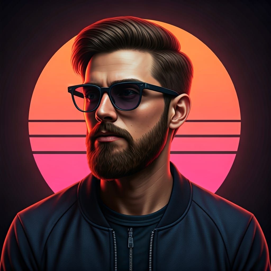 Synthwave Race Car Streaking Down Neon Retro Road