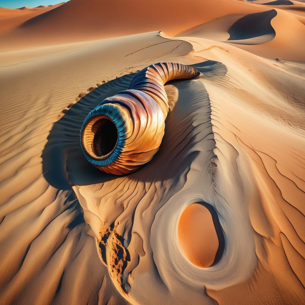 Giant Sandworm Emerges on Arrakis in Surreal Style