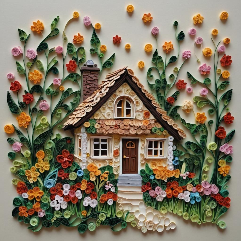 Quilled Cottage: Intricate Paper Filigree Artwork