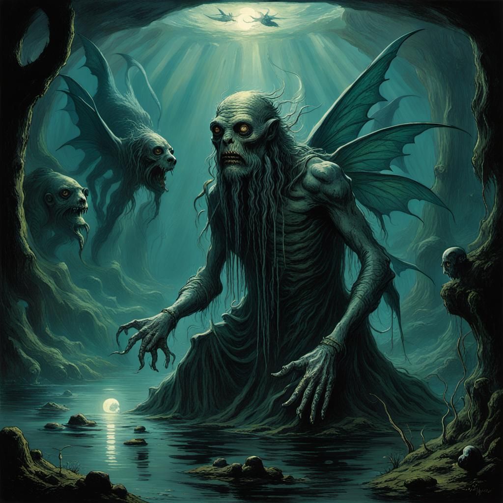 Horrific Fairy Deep Sea Creatures in Gothic Style