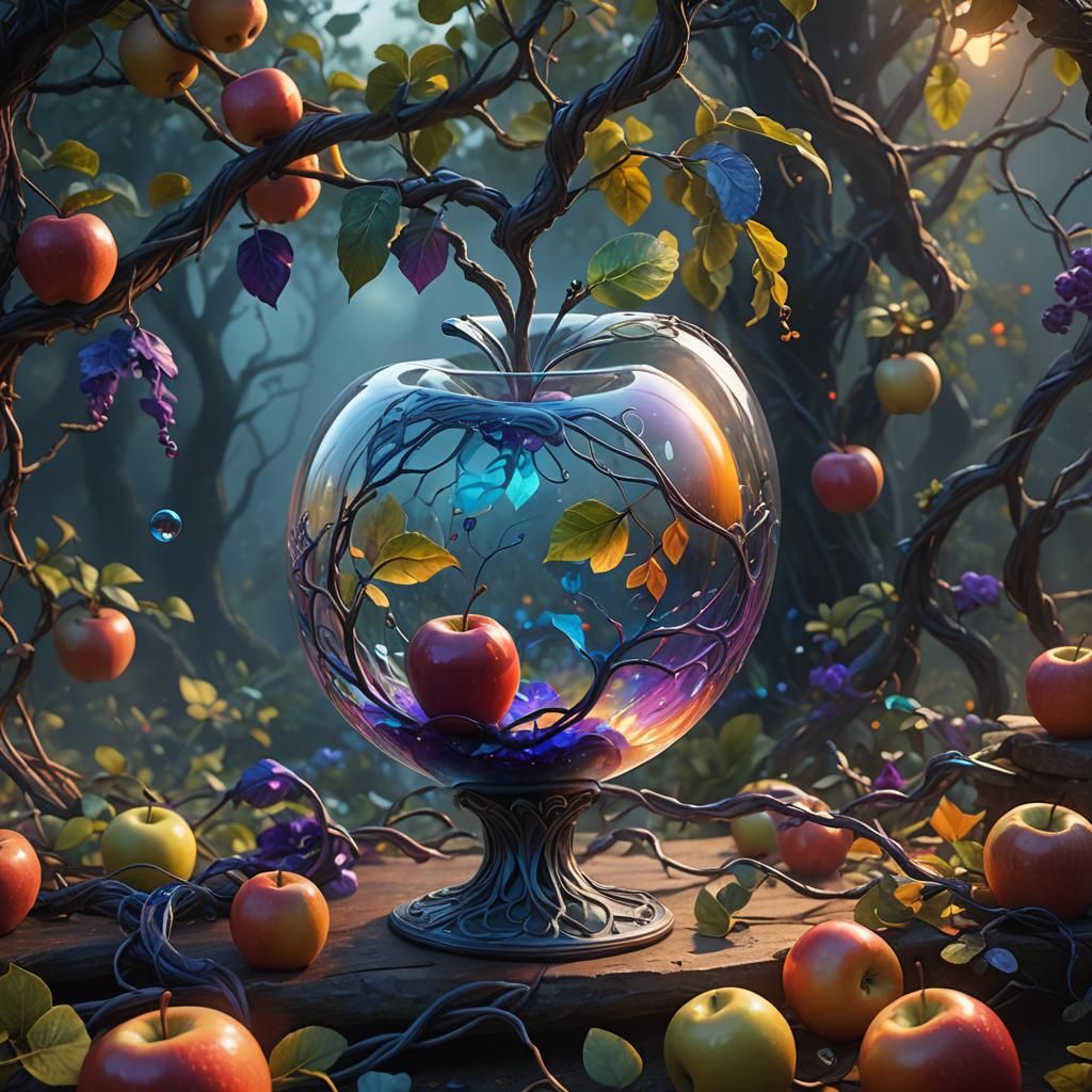 Rainbow Glass Apple in Art Nouveau Style