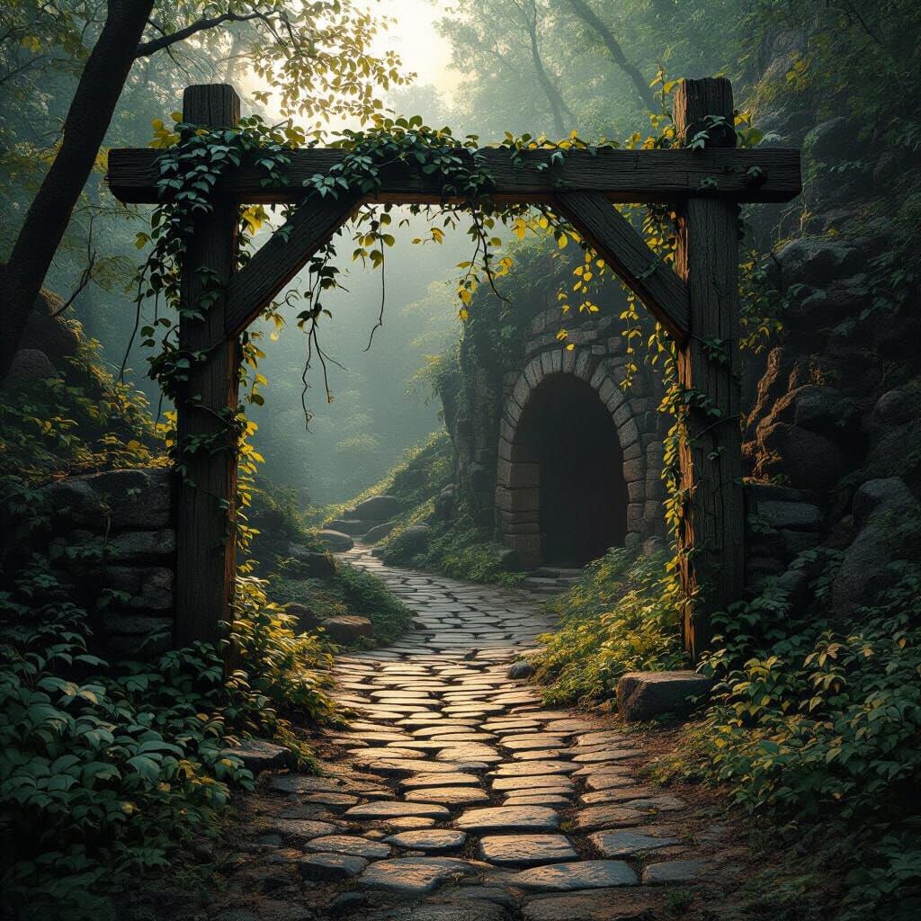 Photorealistic Mine Entrance in Overgrown Forest