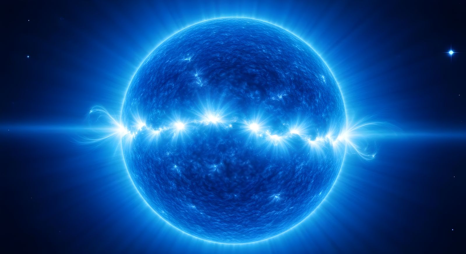 Neon Blue Sun Flares in Holographic Illustration