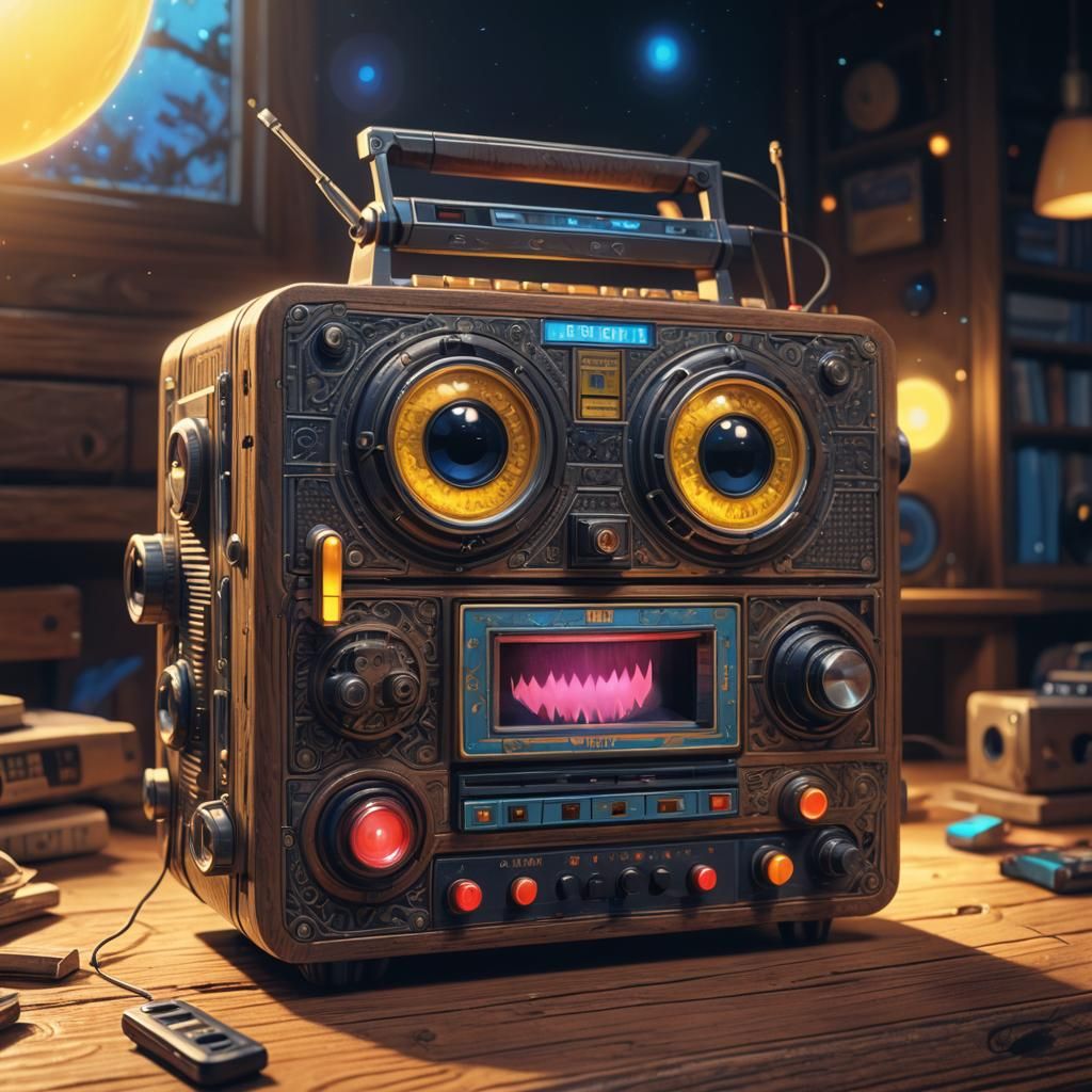 Laughing Cassette Recorder on Magical Table: 3D Art