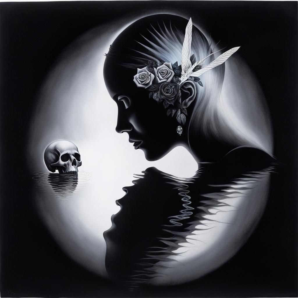 Surreal Crayon Drawing of Goth Woman