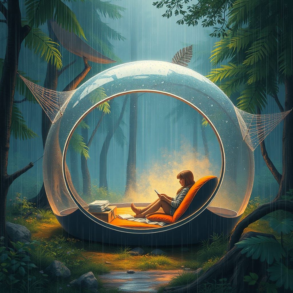 Rainy Forest Camp in Transparent Tent