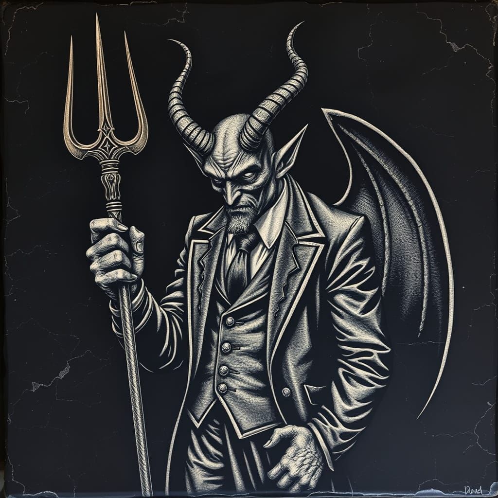 Devil in Suit Laser Engraved on Slate