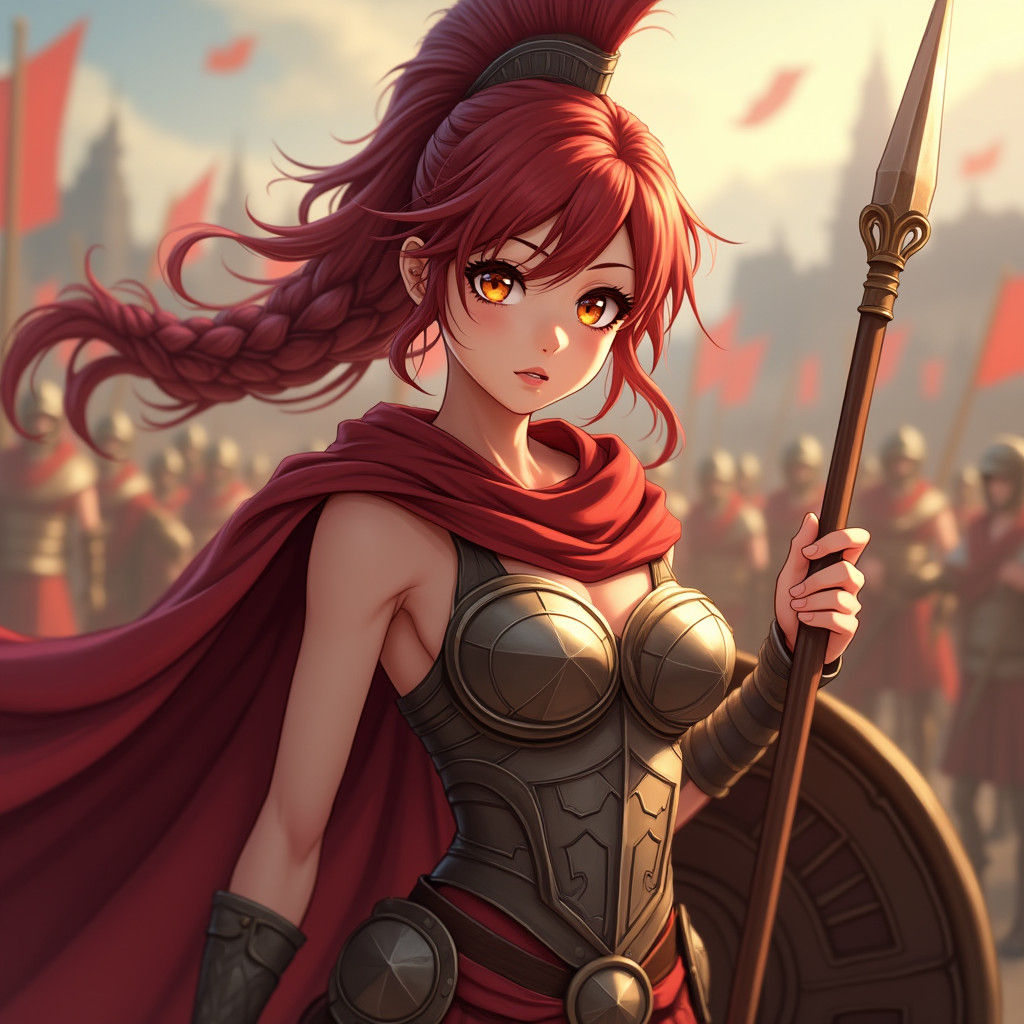 Anime Spartan Warrior in Ancient Greece, Digital Art