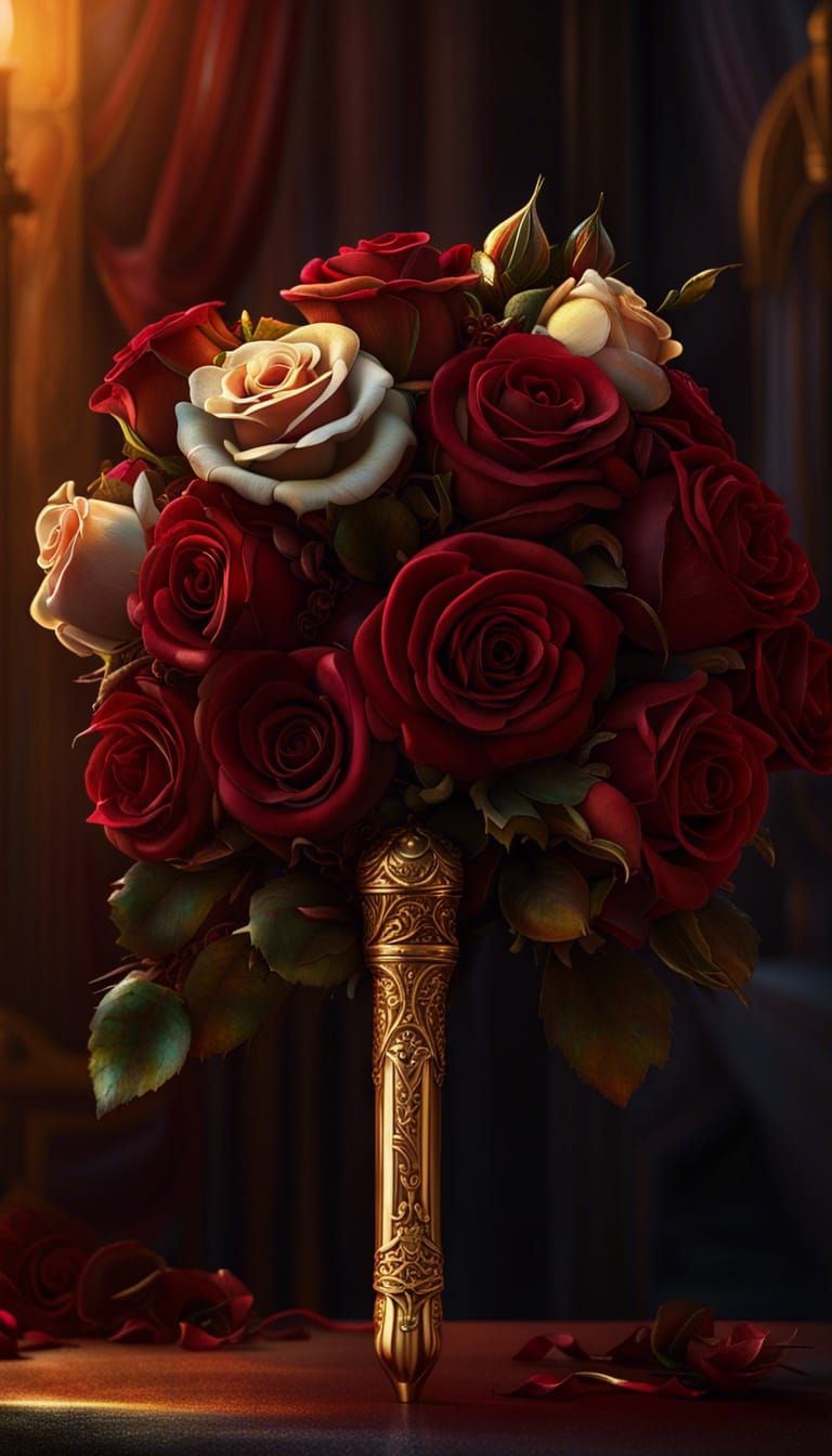 Dark Red Rose Bouquet with Mace Handle