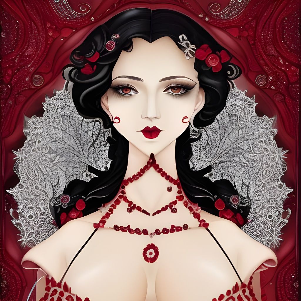 Elegant Dark-Haired Woman in Decadent Watercolor Style