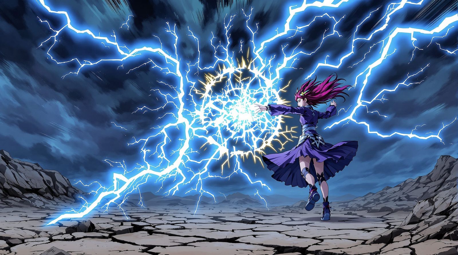Anime Spellcaster Conjuring Electric Blue Lightning