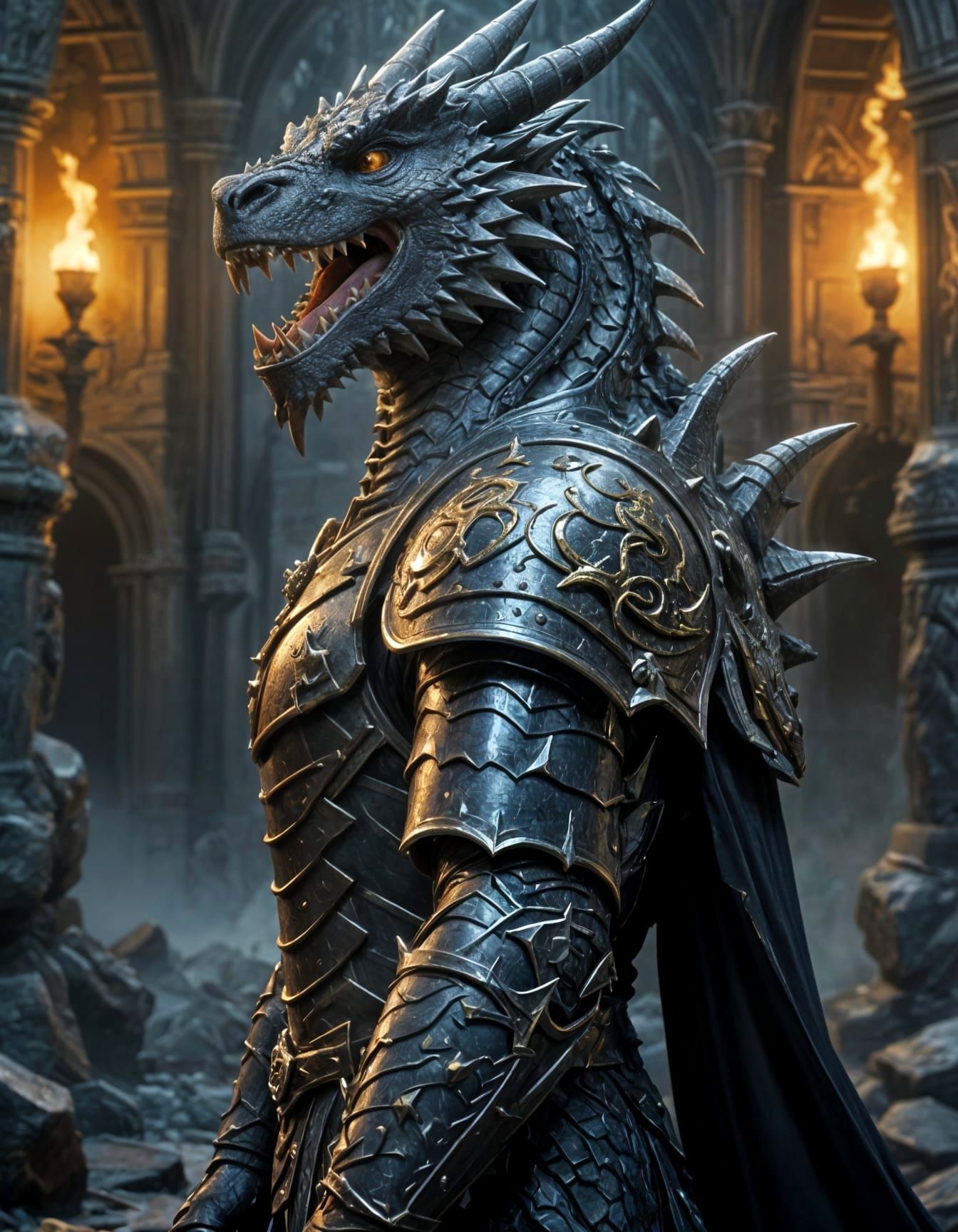 Ancient Obsidian Dragon Coiled Around Misty Floating Island