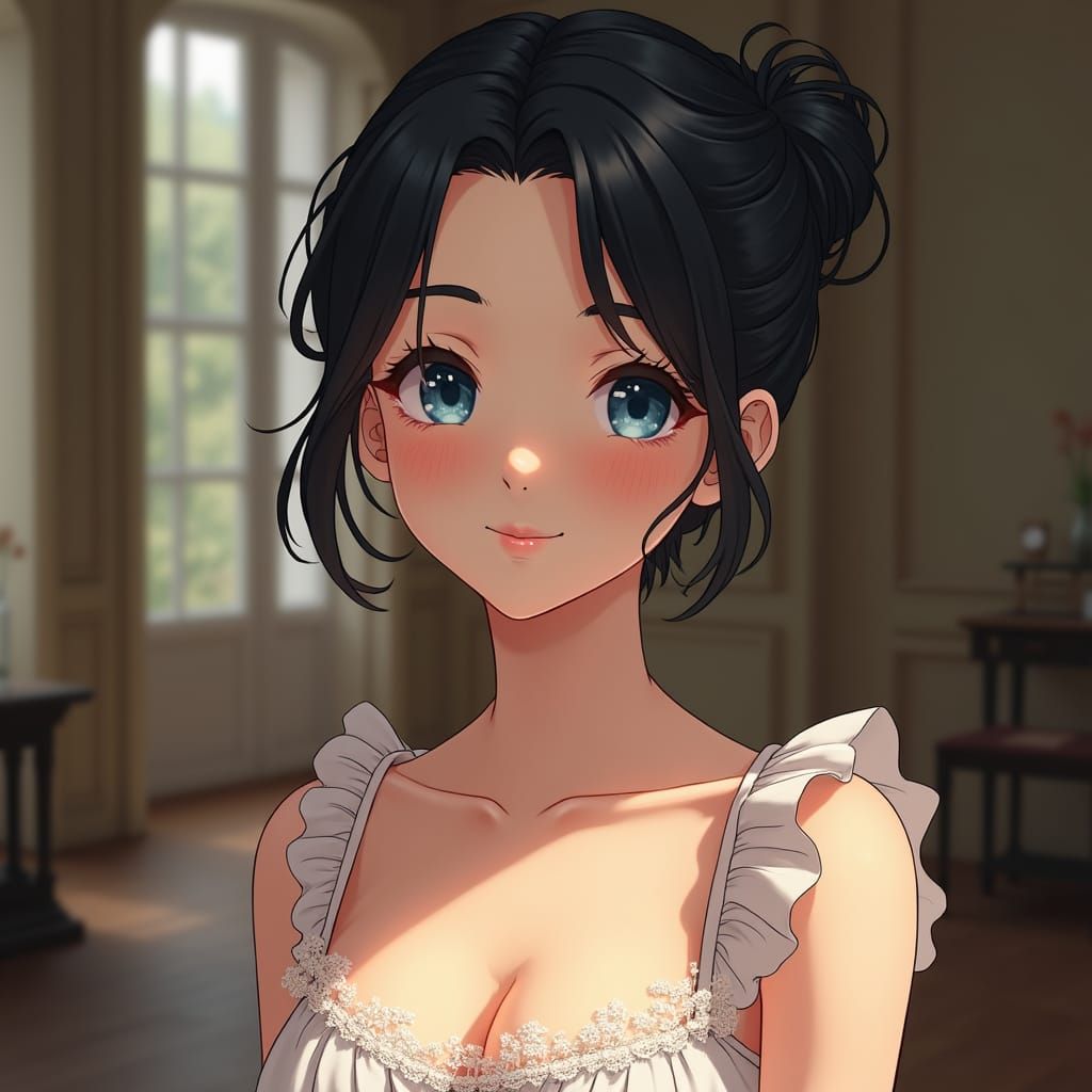 Anime Portrait: Woman with Sidebun in Studio Trigger Style