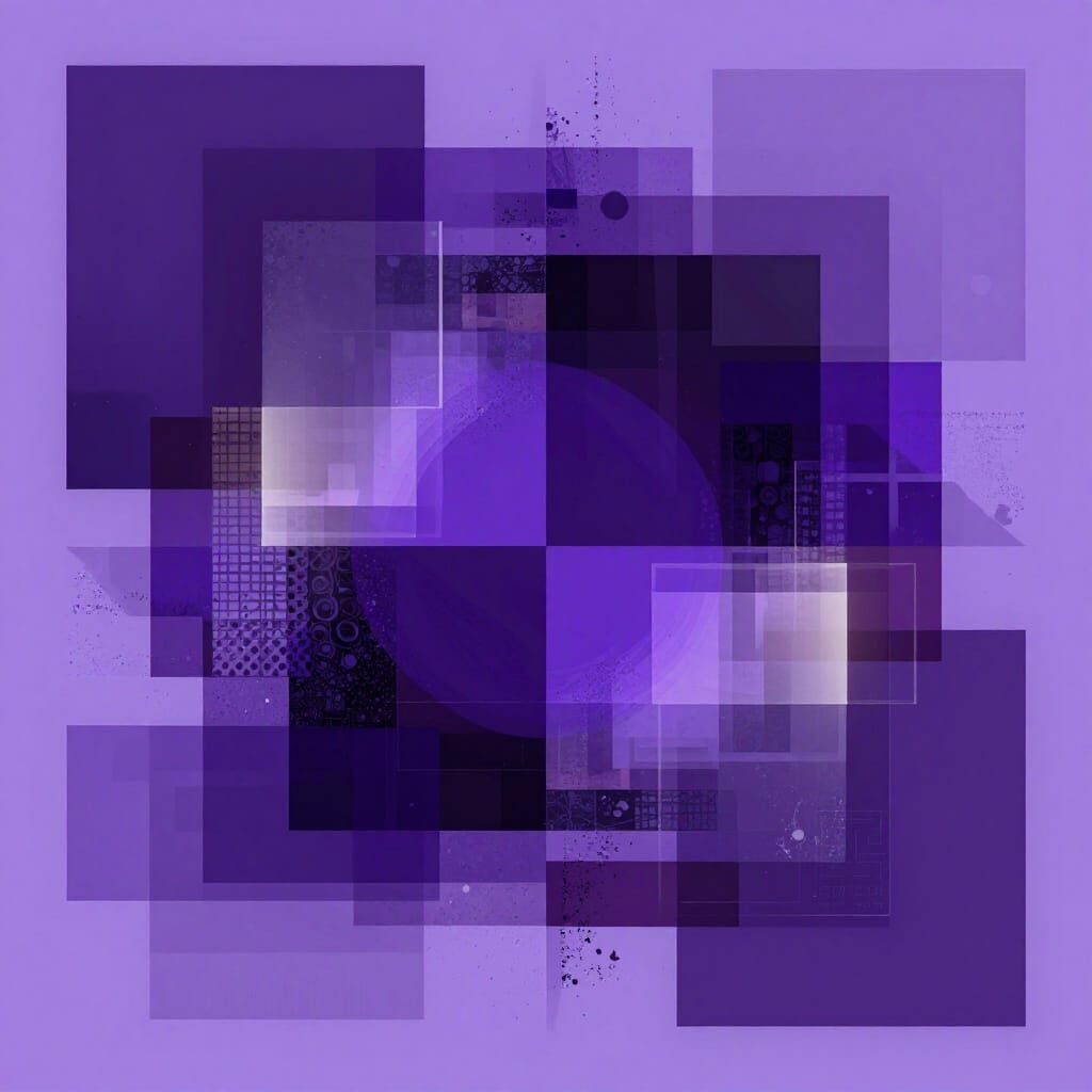 Evolving Digital Collage in Purple with Geometric Shapes