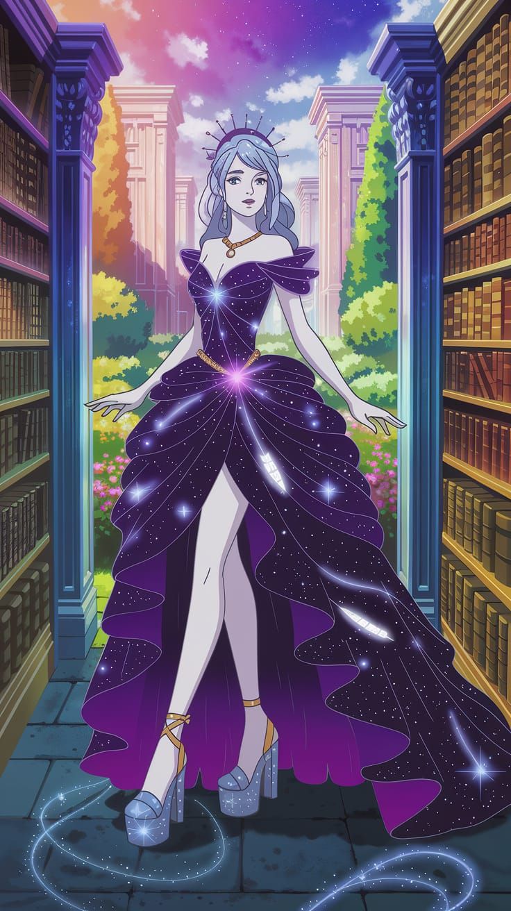 Goddess of the Celestial Library in Anime Style