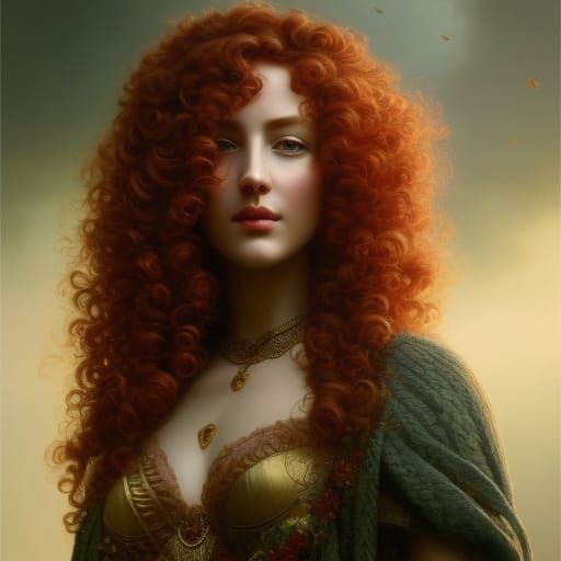 Hyperrealistic Red-Headed Goddess Portrait with Roses