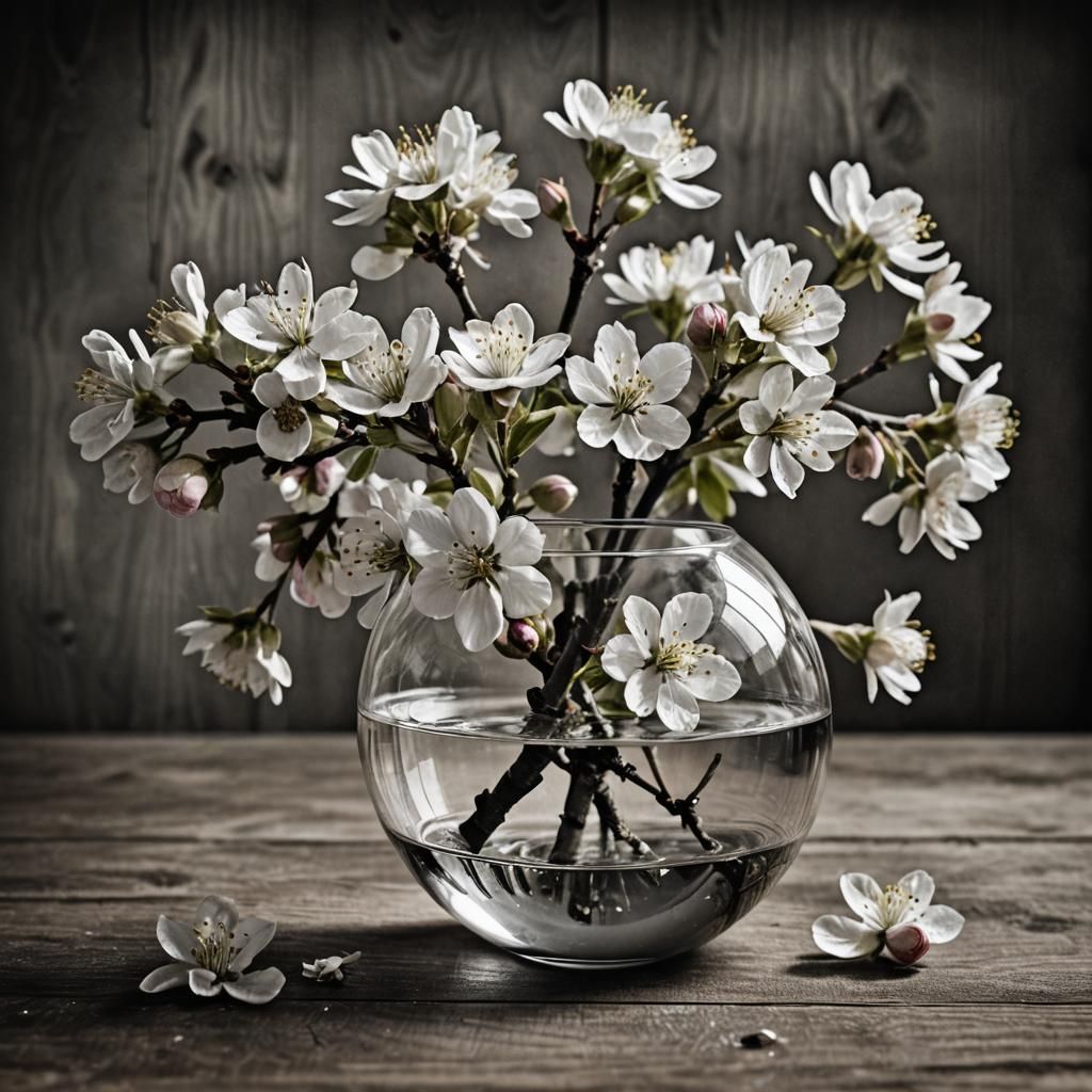 Apple Blossoms in Glass Orb: Coloring Book Style