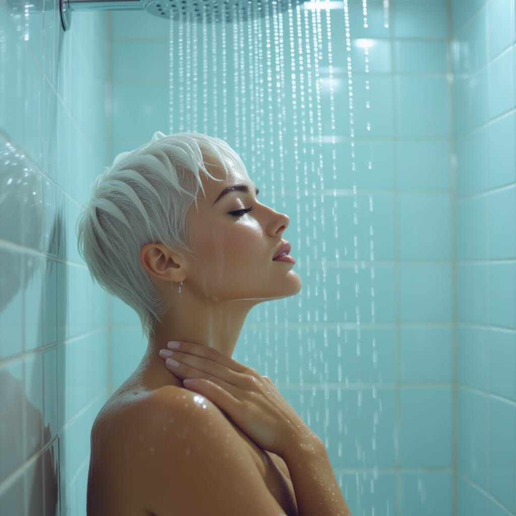 Cinematic Shower Portrait of a Toned Woman